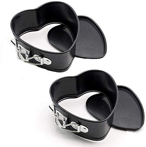 webake Small Heart Shaped Cake Tins 2 Pcs 4 Inch 11 cm Springform Cake Tin with Loose Bottom Mini Cheesecakes Tins Baking Pan Non-Stick Baking Mould for Cheesecake, Sponge