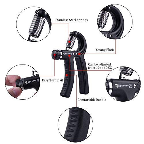 Taisk Grip Strength, Hand Exerciser Grip Strengthener Adjustable Resistance Grip Strength Trainer 22-88 Lbs (10-40Kg) -Hand Squeezer Exerciser | Hand Grip Exercises (Black)