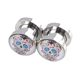 PiercingJ 0G Gauge Stainless Steel Flower Skull Screw Barbells Ear Plug Stretcher