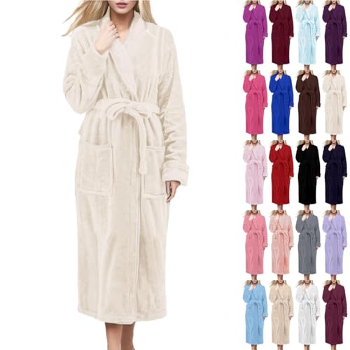 Nuaoxyeu towelling robe Ladies Dressing Gowns Warm and Cosy Fluffy Bathrobe with Pocket Winter Fleece Flannel Sleepwear Thick Tie Waist Towelling Bath Robes toweling robe for swimming