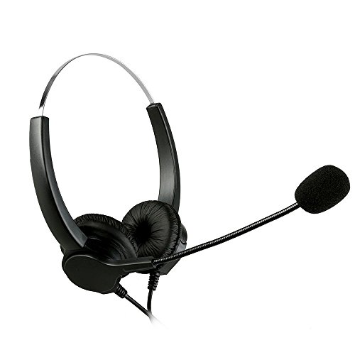 TelPal Corded Hands-free Call Center Noise Cancelling Corded Binaural Headset Headphones with Mic - Cord with USB Plug, Volume Control