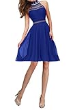 Sunvary Rhinestone High Collar Chiffon Short Homecoming Evening Prom Dresses Size 8- Royal Blue