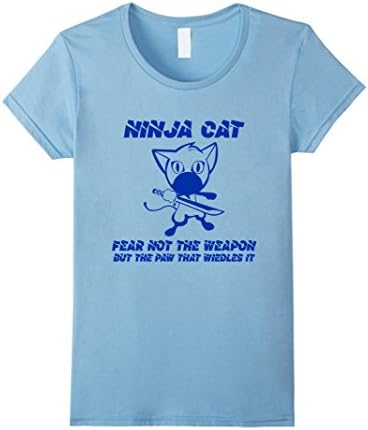 Women's Ninja Cat, Funny Kitten Meow Cat Lover T-shirts Large Baby Blue