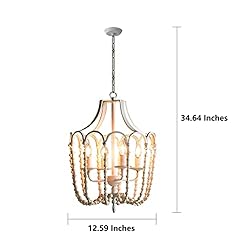 beaysyty Rustic Wood Beaded Chandelier 4 Lights