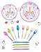 Unicorn Party Birthday Supplies Kit High Quality Serves 16 Guests, includes a Table Cover, a Unicorn Banner, Cute Cups, Colorful Cutlery, 2-set Plates. Perfect to Host a Special Party for Your Girl