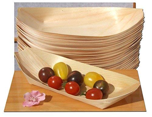Kraftz® 50 Pc. Eco Friendly Bamboo Boats for Food | Great Bamboo Bowls Disposable Tableware for Party Snacks Nibbles | Used for Canape, Hot Dog Boxes or Finger Food Containers (Boats, Small)