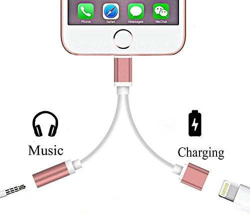 2 in 1 Spliter to 3.5mm Audio Adapter,Attcny Charger Adapter to 3.5mm Aux Headphone Jack Adapter (2 in 1-Rose Gold)