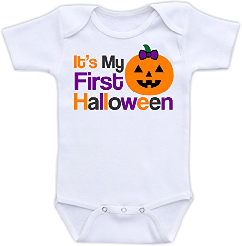 It's My First Halloween - Cute Halloween Holiday Baby Bodysuit (3M Long Sleeve Bodysuit, Girl Color Scheme)