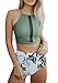 Tutorutor Womens High Waisted Swimsuits Halter Bikini Set Summer Two Piece Criss Cross Midkini Leaf Print Beach Swimwear
