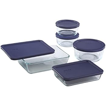 Pyrex Meal Prep Simply Store Glass Food Container, 10-Piece (Blue)
