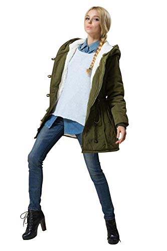 Eleter Women's Winter Warm Coat Hoodie Parkas Overcoat Fleece Outwear Jacket with Drawstring (3XL,Army Green)