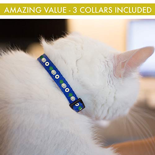 Cat Collar Pineapple, 3-Pack, Reflective with Bell, Solid & Safe Collars for Cats, Nylon, Kitty Collars, Pet Collar, Breakaway Cat Collar, Free Replacement - Thumbnail 4