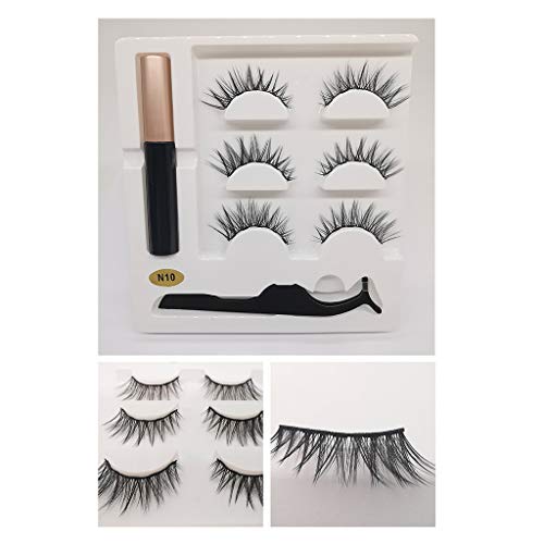 Magnetic Eyeliner and Lashes Magnetic Eyelashes Kit,5D Fake Long Eyelashes No Glue,Women girl Makeup Lash Enhancers & Primers,False Lashes 3 pairs with Tweezers (N10)