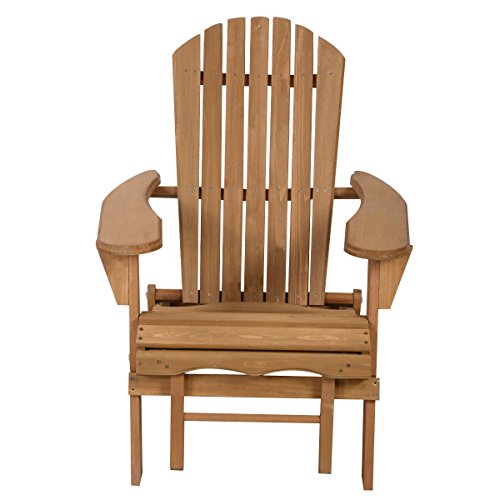 Hulaloveshop Foldable Wood Pull Out Adirondack Chair Folding Ottoman Outdoor Patio Lawn Yard Garden Deck Furniture Fold Up Portable