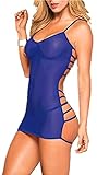 Rozegaga Womens Sheer Lace Trim Lingerie Strappy Back Mesh Babydoll Medium Sky Blue