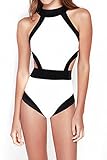 Zeagoo Women's Patchwork One-piece Swimwear Sexy High Waist Swimsuit Bandage Monokini