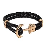 Gold Classic Anchor Braided leather bracelet Black for Men
