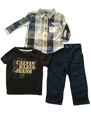 Calvin Klein Baby Boys 3-Piece Pants Set, 12 Months, Black