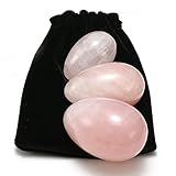 [GTC Certificated]SanSiDo Rose Quartz Jade Egg Yoni Egg Massage Stone 3Pcs 100% Natural Light Pink Exercise Egg To Train Pelvic Muscles Kegel Exercise(Pink)