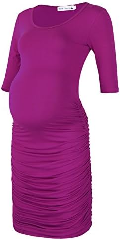 BlackCherry Women's Three Quarter Sleeve Ruched Maternity Fitted Dress