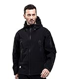 FREE SOLDIER Men’s Tactical Jacket Waterproof Army Military Hooded Jacket Softshell Autumn Winter Jacket (Black XL)