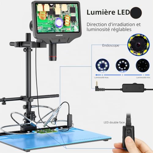 Andonstar AD409 Max HDMI Digital Microscope with Soldering Station Endoscope 10.1" LCD Display 300X USB Camera for Professional PCB Welding Support Windows PC