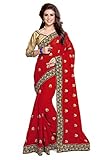 Mirchi Fashion Women's Embroidery Traditional Latest Fancy Indian Saree, Red (Free Size)