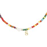RGBB Beaded Initial Necklace Colorful Letter Jewelry for Women & Teens Personalized Name Necklace, Trendy Gift for Her, Birthday Back to School Present