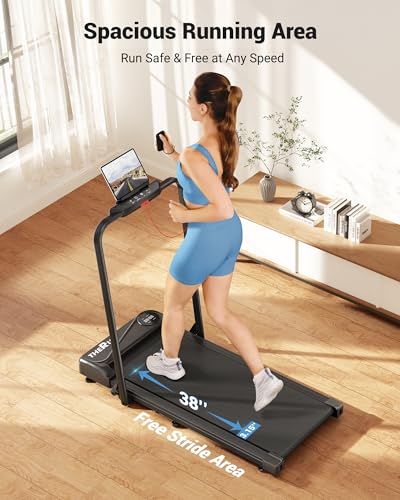 THERUN Walking Pad, 2 in 1 Foldable Treadmills for Home, 2.5HP Under Desk with Handle Bar, 16" Widened Running Belt, with Remote Control