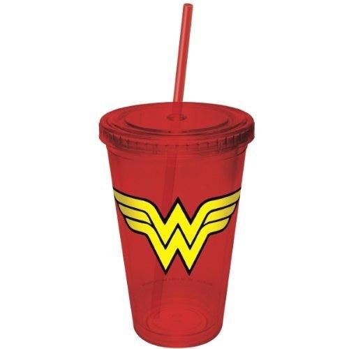 Wonder Woman Red Plastic Logo Cup w/ Straw