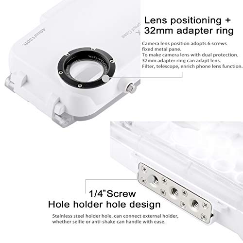 HAWELL iPhone X/XS Diving Case, Professional [40m/130ft] Surfing Swimming Snorkeling Photo Video Waterproof Protective Case Underwater Housing for iPhone with Lanyard (White) - Thumbnail 3