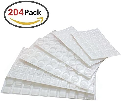 Adhesive Bumper Pads,AUKAY 204-Piece (Round/Square) - Noise Dampening Clear Surface Savers for Cabinets, Small Furniture, Picture Frames, Cutting Boards and More