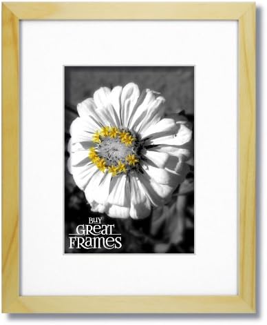 One 11x14 Natural Light Wood Frame and Glass with Single White Mat for 8x10.