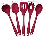 Lepilion 5 Piece Premium Silicone Kitchen Utensil Set In Hygienic Solid Coating | BPA FREE | Heat Resistant | Anti-Bacterial | Heat Resistant | Dishwasher Safe