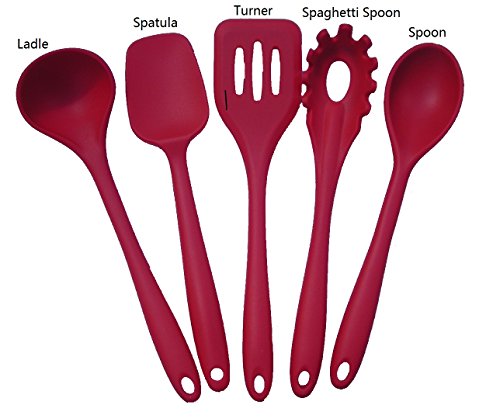 Lepilion 5 Piece Premium Silicone Kitchen Utensil Set In Hygienic Solid Coating | BPA FREE | Heat Resistant | Anti-Bacterial | Heat Resistant | Dishwasher Safe