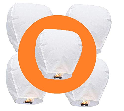 5 x Chinese Sky Wishing Lanterns - 100% Biodegradable for Party, New Year Eve, Wedding, Funeral, Memorial. CloverJack-O'Lanterns