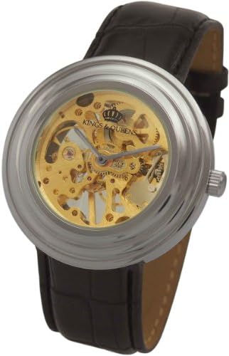 Mens Mechanical Skeleton Watch Silver Bezel Black Leather Strap KQ-BKSL