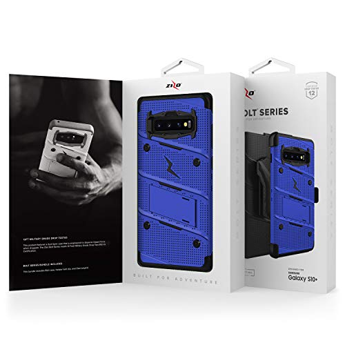 ZIZO Bolt Series Galaxy S10 Plus Case Military Grade Drop Tested with Built in Kickstand Holster Blue Black