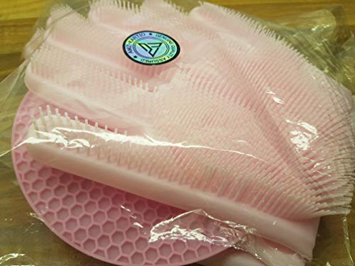 WashMe! Magic Silicone Gloves with Wash Scrubber, 1 Pair of Cleaning Gloves for Dishwashing, Pet Bathing, Bathroom & Car Cleaning, Reusable & Heat Resistant Dishwashing Gloves (13.8 inches, XL)