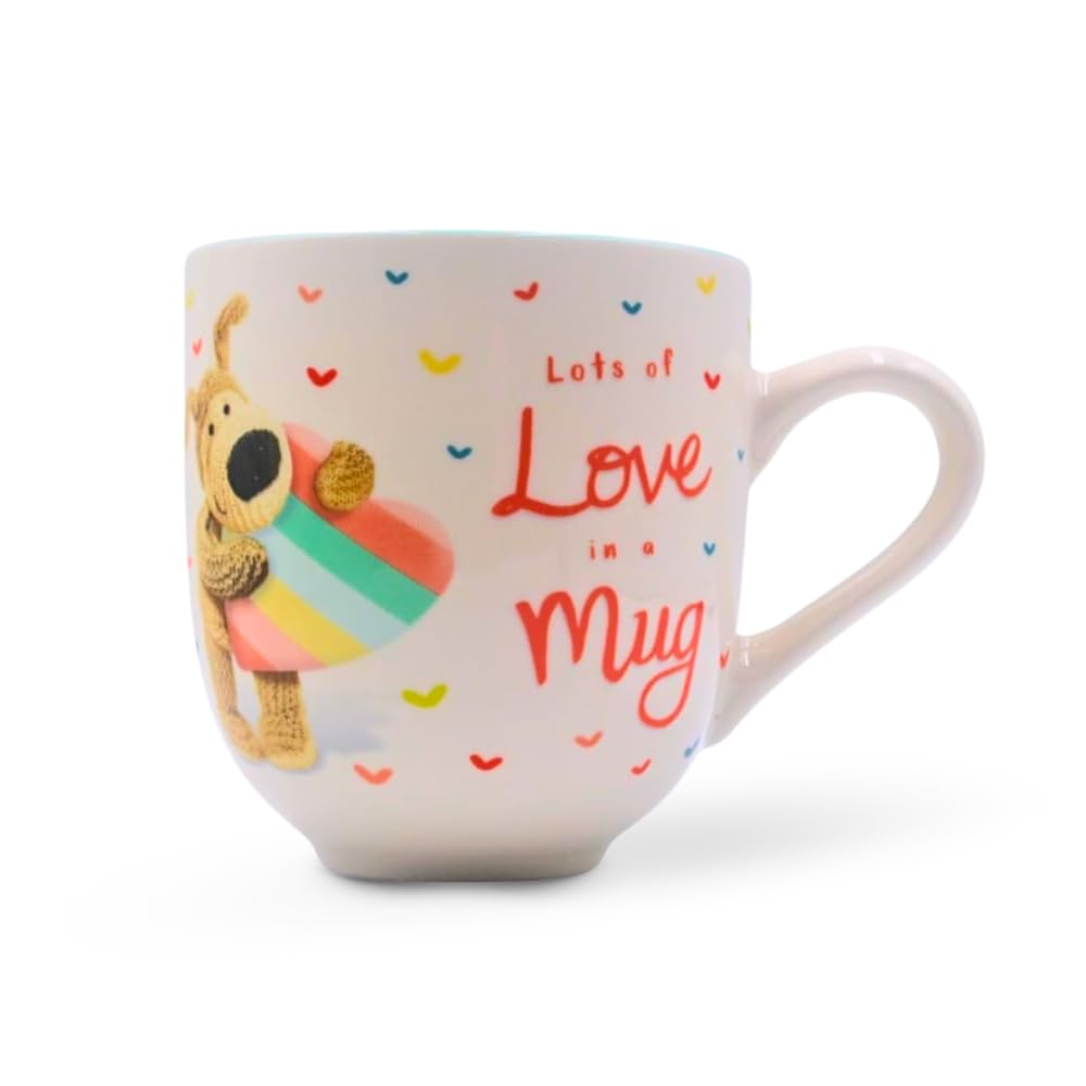 Boofle Lots of Love in a Mug 350ml Ceramic Mug – Cute Teddy Bear & Rainbow Heart Design, Gift Mug for Tea Coffee Hot Chocolate, Sentimental Gift Cup