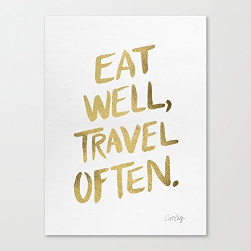 Pioenfly Eat Well Travel Often on Gold Canvas Wall Art - 12"x 16"