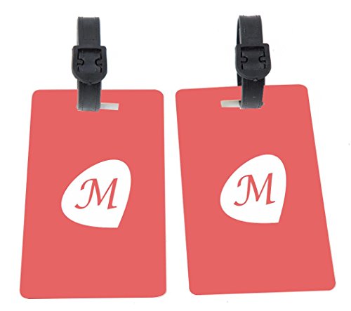 Rikki Knight Letter M" Salmon Pink Petal Leaves Design Premium Quality Plastic Flexi Luggage Tags with Strap Closure - Great for Travel (set of 4)
