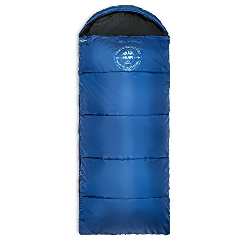 Lucky Bums Youth Muir Sleeping Bag 40°F/5°C with Digital Accessory Pocket and Carry Bag, Blue