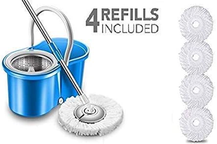 PEony Steel Magic Spin Mop Bucket Double Drive Hand Pressure with 4 Microfiber Mop Refills Household Floor Cleaning (Color May Vary) (with Steel Mop)