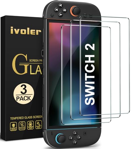 ivoler 3-Pack Screen Protector Tempered Glass for Nintendo Switch 2 Model 2025, Transparent HD Clear Anti-Scratch Screen Protector Accessories for Nintendo Switch 2, [7.9 inch]