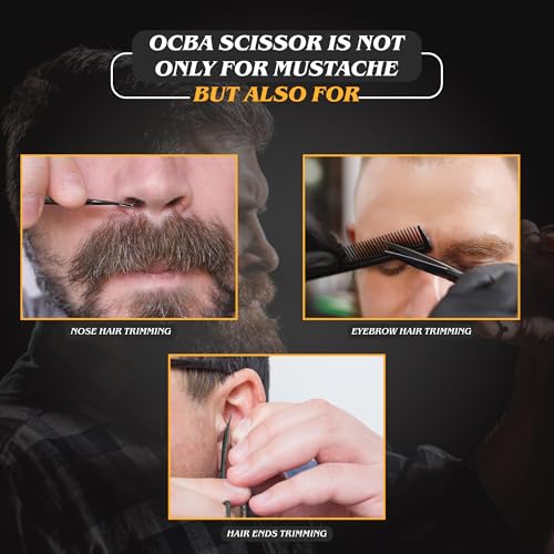 OCBA Beard Scissors, Professional Moustache Scissors, Ear Nose Hair Cutting Scissors Stainless Steel, Safe Use for Eyebrows (Black)