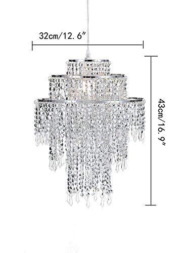 Waneway Large 3 Tiers Beads Pendant Shade, Ceiling Chandelier Lampshade with Acrylic Jewel Droplets, Beaded Lampshade with Chrome Frame and Sparkling Beads, Diameter 12.6 inches, Clear