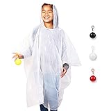 4-Pack Kids Disposable Rain Ponchos with Ball, Child Emergency Waterproof Raincoat with Hood for Boys and Girls, White