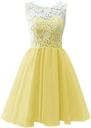 JY FASHION® Women's Ruched Sleeveless Lace Short Party Dresses Evening Gowns #081 US 6 yellow