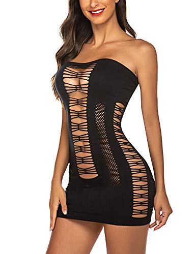 ADOME Reizwäsche Dessous Sexy Minikleid Lingerie Frauen Hollow Out Mesh Kleid Negligee Babydoll Netzkelid Nachtwäsche… – Bild 4